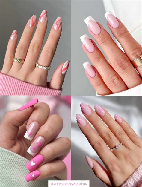 White Nails With Pink Design