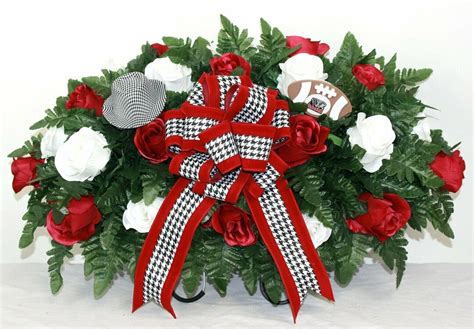 XL Alabama Fan Cemetery Headstone Saddle Silk Flower Arrangement Etsy