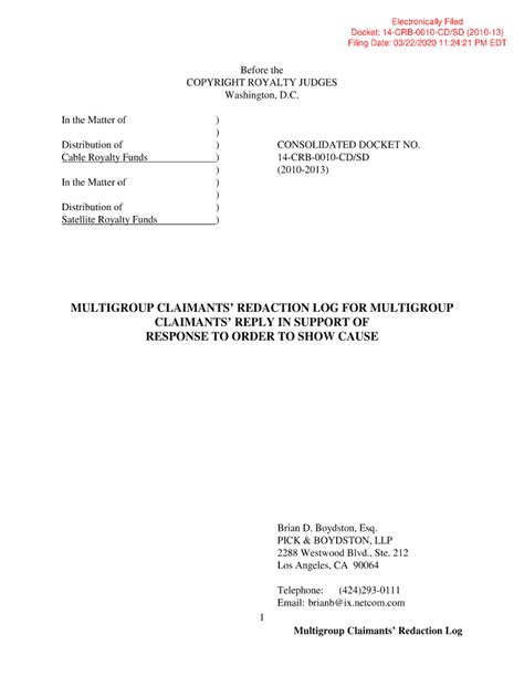 Fillable Online Multigroup Claimants Redaction Log For Multigroup