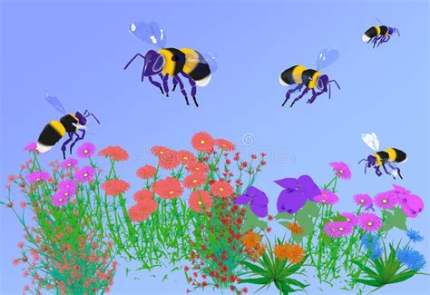 Bees Flying Over Flowers Stock Illustrations 59 Bees Flying Over