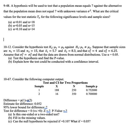 Solved 9 48 A Hypothesis Will Be Used To Test That A Chegg