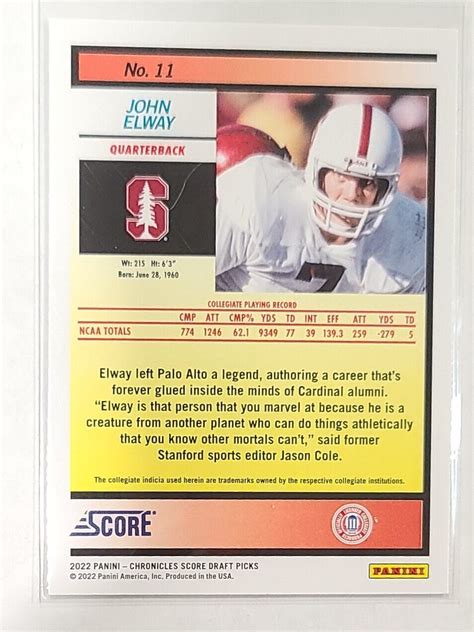 Panini Chronicles Draft Picks Score Retro John Elway For