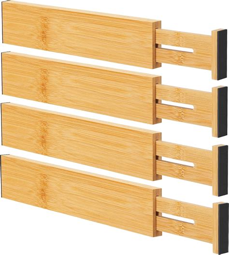 Ryqtop Bamboo Drawer Dividers Organizers Kitchen Drawer Organizer