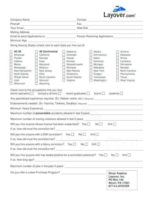 Fillable Online Hiring Criteria Form Layover Fax Email Print