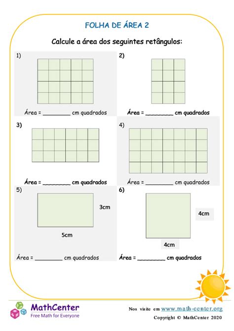 Math Center Folha De Área 2 Planilhas Atividades de percepção