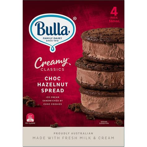 Bulla Creamy Classics Choc Hazelnut Spread Ice Cream Sandwiches Pack