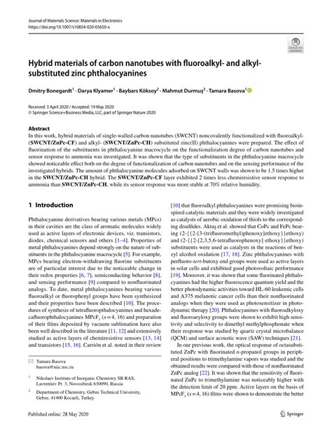 Pdf Hybrid Materials Of Carbon Nanotubes With Fluoroalkyl And Alkyl