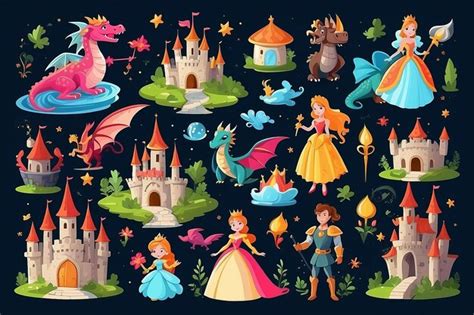 Premium Photo Magical Characters Fairy Tale Icons Set