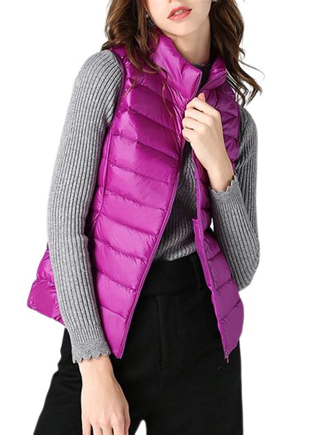 Frontwalk Ladies Down Vests Sleeveless Puffer Vest Zip Up Waistcoat Women Lightweight Outwear