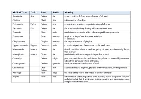 Btvn Nothing Medical Term Prefix Root Surfix Meaning Anodontia An