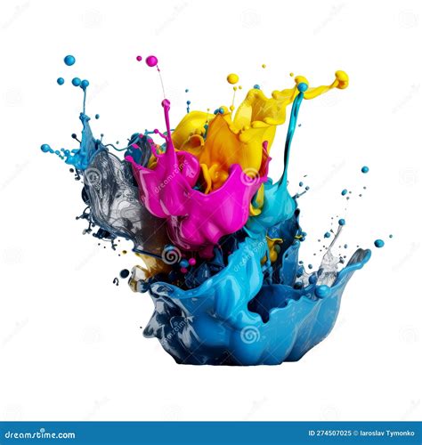 Splash Of Cmyk Paint Splashing Cyan Magenta Yellow Black Isolated