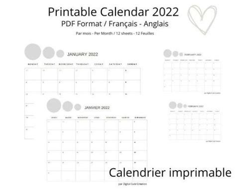 Calendrier 2022 Imprimable Calendrier De Bureau Mensuel Printable