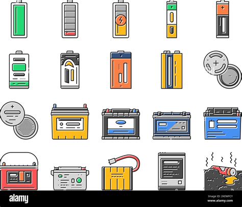 Battery Power Energy Electric Car Icons Set Vector Stock Vector Image