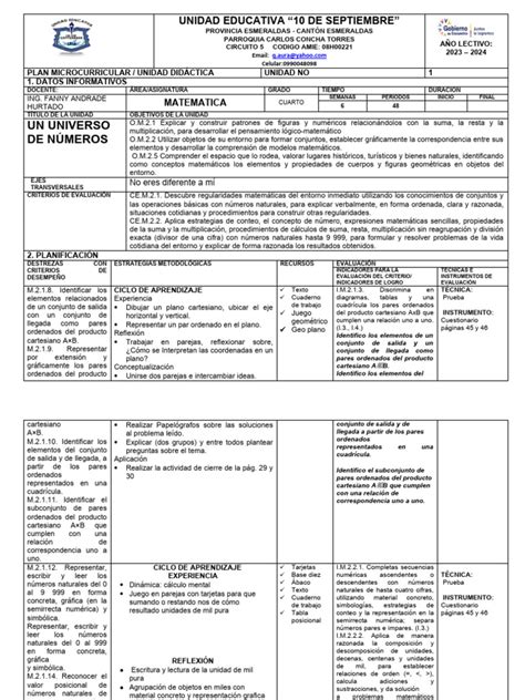 4to Egb M Planif Por Unidad Didáctica Pdf Números Geometría