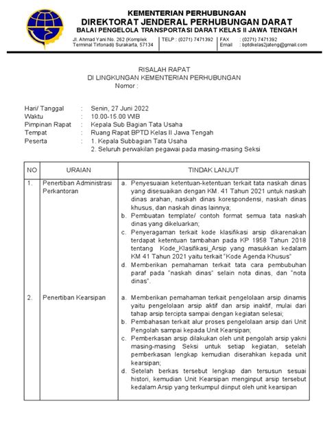 Contoh Format Risalah Notulen Rapat Km 41 2021 Sampel Pdf