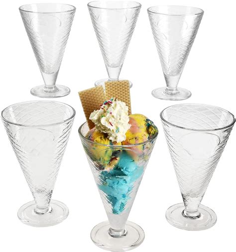 Mambocat 6er Set Copa Helado Eisbecher Mit Fuß Aus Glas I Klar I 340 Ml I Mit Waffel Relief I