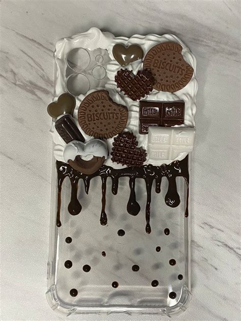 Cookies And Cream Decoden Phone Case Fake Whip Chocolate Dripkawaii Case Chocolate Cream Design