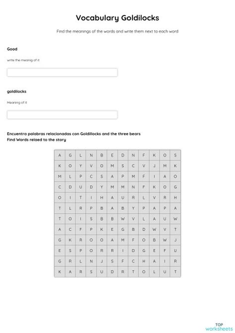 Vocabulary Goldilocks Ficha Interactiva Topworksheets