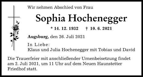 Traueranzeigen von Sophia Hochenegger Allgäuer Zeitung