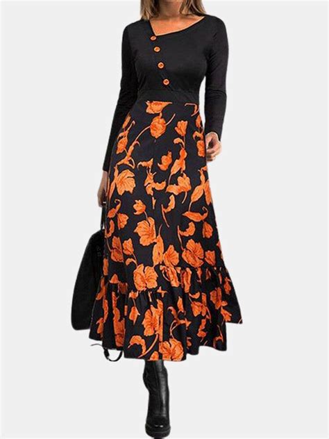 Elegante Maxi Jurken Met Lange Mouwen Voor Dames Slanke Bloemenprint En