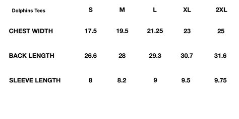 Dolphins Size Charts Duvin Design Co