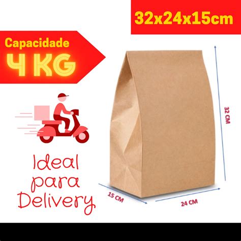 Saco Kraft Delivery Grande 24x15x32 Sem Impressão liso 100