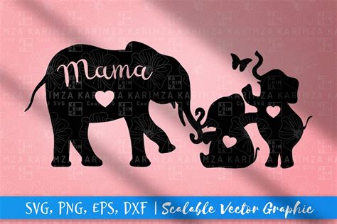 Mama And Two Baby Elephants Svg Baby Elephant Svg Mama Elephant Svg