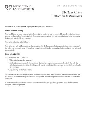 Fillable Online Mcl Hour Urine Collection Brochure Web Only Version