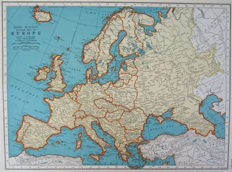 1938 Europe Map Pre Wwii Era Original Mcnally Aqua European