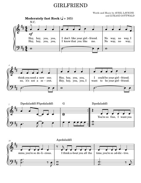 Girlfriend Sheet Music For Piano By Avril Lavigne Official