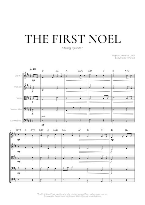 The First Noel String Quintet Christmas Carol Arr Pedro Merendi