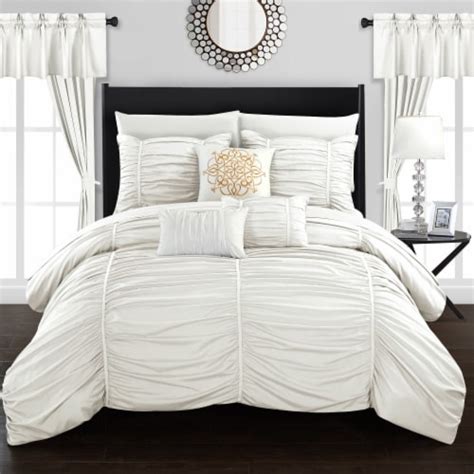 Chic Home Gruyeres 20 Piece Comforter Set Ruffled Ruched Designer Bedding White King King Fry