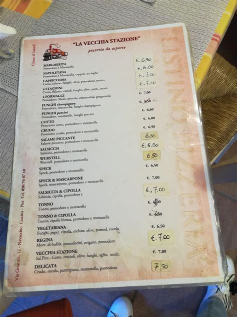 Menu Da Pizzeria La Vecchia Stazione Cascina