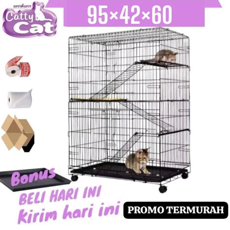 Jual Kandang Kucing Tingkat 3 Size L 90x60x45 Cm Roda Muat 3 4 Ekor