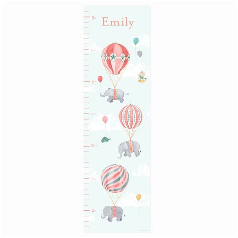 Personalized High Flying Elephants Growth Chart Wall Decal Pink In