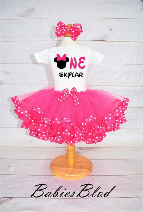 Pink Minnie Mouse Birthday Outfit Handmade Ribbon Edged Tutu Outfit