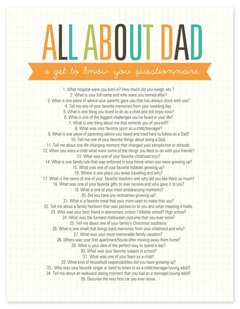 All About Dad Questionnaire Free Printable