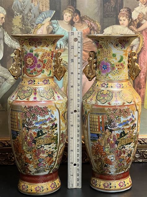 Amazing Pair Of Japanese Royal Satsuma Vases Gold Gilt Hand Etsy