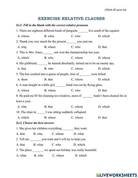 Relative Clause Online Practice Live Worksheets Worksheets Library