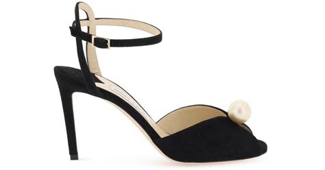 Jimmy Choo Sacora 85 Suede Sandals With Pearl Ball In Black Lyst