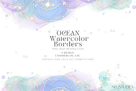 Ocean Watercolor Borders Png Graphic By Neustudio · Creative Fabrica