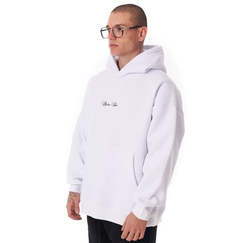 Mens Oversized Signature Detail White Cordless Hoodie Martin Valen