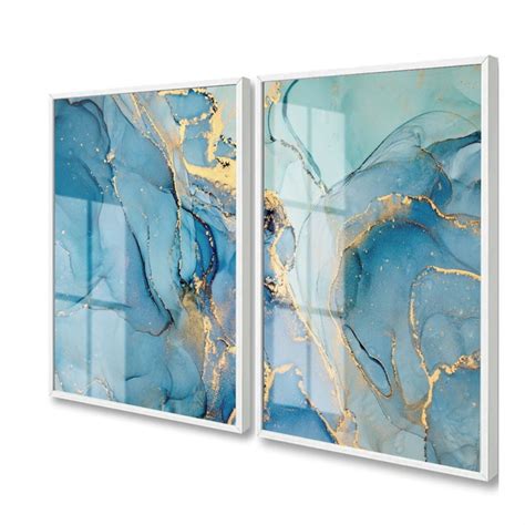 Quadro Decorativo Abstrato Azul Dourado Pe As Vidro Elo