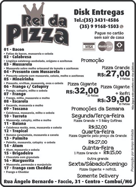 Menu Em Rei Da Pizza Pizzaria Cambu