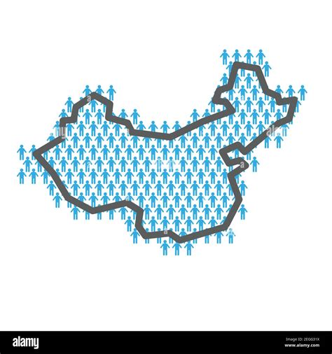 China Population Map Country Outline Made From People Figures Stock