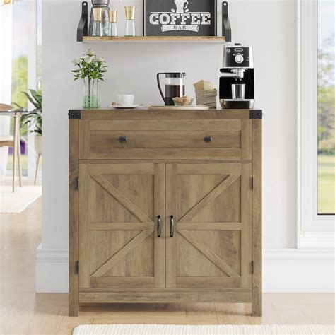 Hostack Coffee Bar Cabinet Modern Farmhouse Buffet Sideboard With