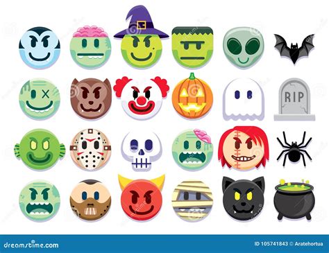 Halloween Emojis Set Flat Vector Cartoondealer