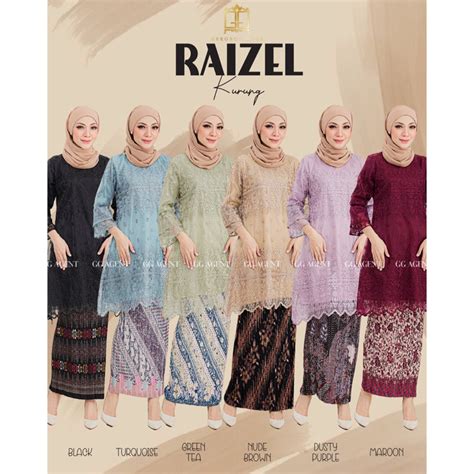 M Xl Raizel Kurung Lace Pleated Skirt Batik Instant Cotton Baju Raya