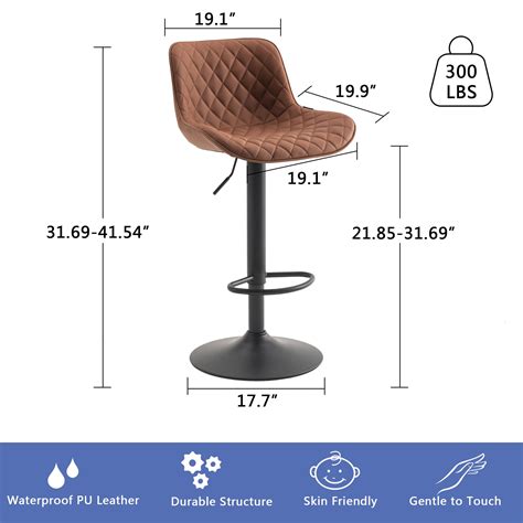 Youtaste Coffee Brown Bar Stools Set Of Adjustable Counter Height