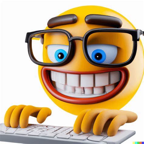 Hyperrealistic 3d Render Of A Nerd Emoji With Bucky Teeth Typing On A